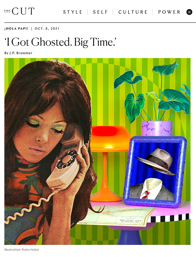 “‘I Got Ghosted. Big Time,’” illustration by Pedro Nekoi, October 8 at thecut.com