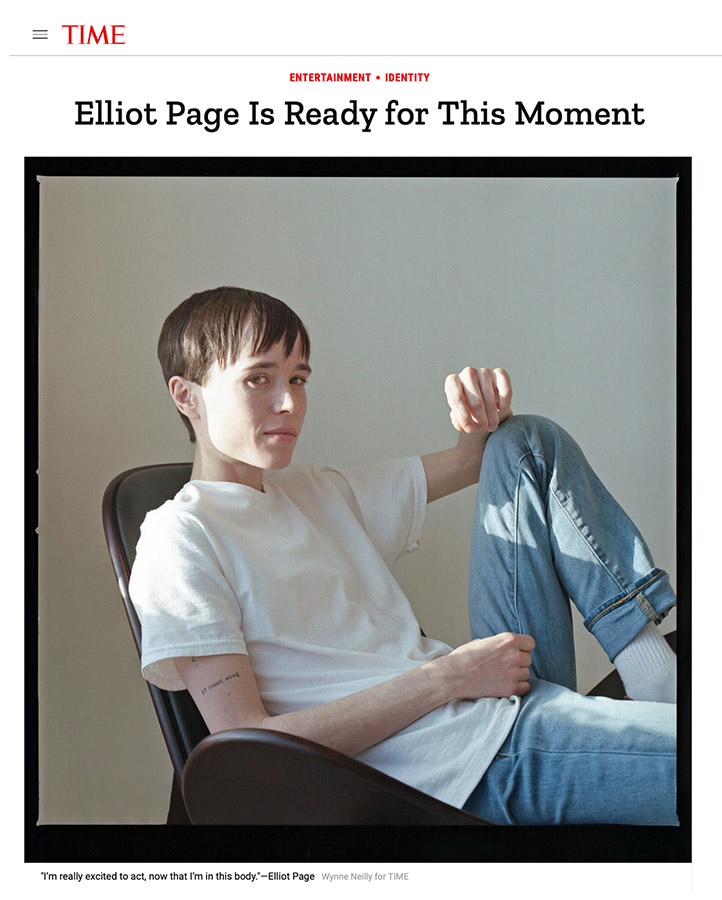 “Elliot Page Is Ready for This Moment,” photograph by Wynne Neilly, March 16 at time.com